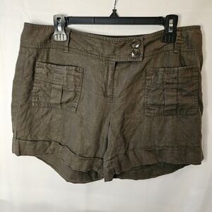 The Limited Womens Utility Short Sz 12 100% Linen Deep Olive Lightweight Cargo